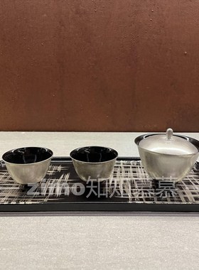 精选诧寂新中式现代o简约陶瓷+银 茶具 托盘装饰品摆件组合