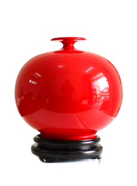 精选德化陶瓷中国大m红色富贵花瓶摆件天地方圆结婚新中式开业乔