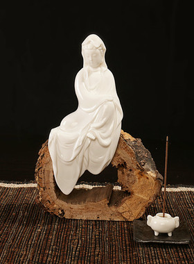 精选德化陶瓷仕女艺术品收藏 办公家居新中N式摆件风化木达摩中式