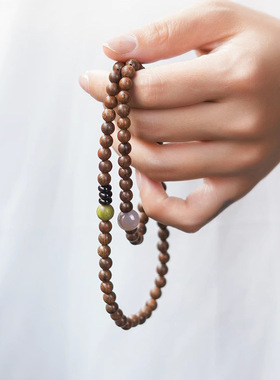 金丝檀串珠手链多圈细小女款学生佛珠天然沉水级檀香木质佛珠手串