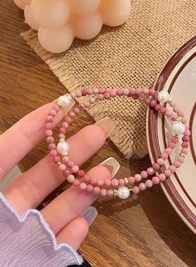 切面浪漫沙滩~超仙甜美ins双圈米珠天然石细手串紫水晶中国风手链