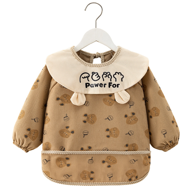 Autumn and winter children's smock, baby eating bib, waterproof and anti-dirty, boy's corduroy style protective apron, reverse wearing