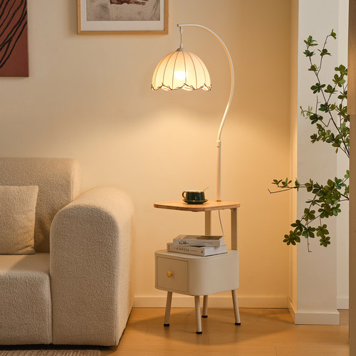 落地灯置物架客厅卧室沙发旁边几床头柜一体法式中古氛围艺术台灯 - 图2