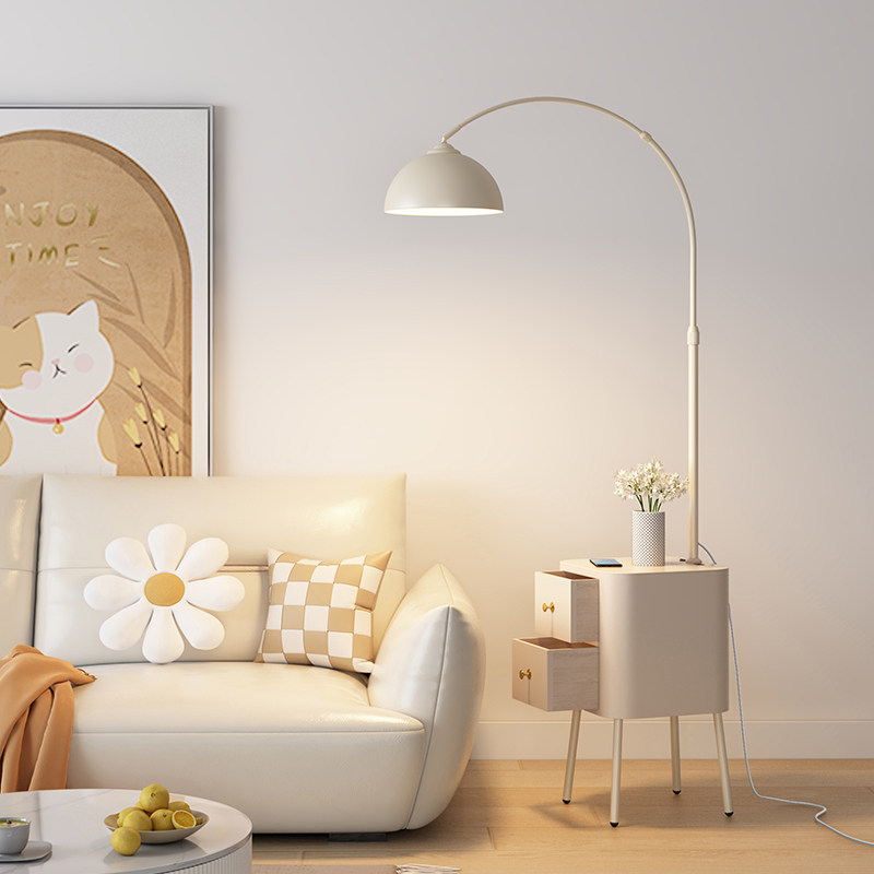 钓鱼灯落地灯客厅沙发旁边几高级奶油风卧室床头柜置物架一体台灯,淘宝优惠券,粉丝福利购,淘宝优惠卷