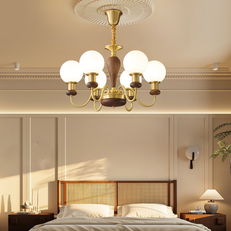 全铜法式中古风客厅吊灯美式复古实木大气魔豆卧室书房间餐厅主灯,淘宝优惠券,粉丝福利购,淘宝优惠卷