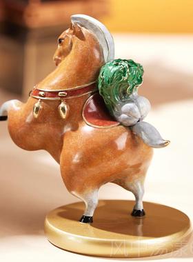 正品朱仁铜 马上有财马摆礼件家业居办公炳室桌面装饰品开节日物