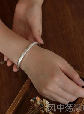 正品9光99纯银手工蜜原创板细镯可刻手字定制图案送女友闺礼物