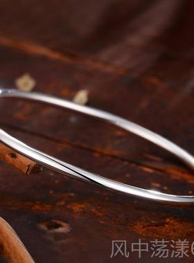 正品手镯女节实心银手镯9999纯银细简约送情女友人礼物素圈光面朋