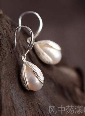 正品镯s925纯银手镯女银子珍珠芙蓉清新简细约森系款花复古风新款