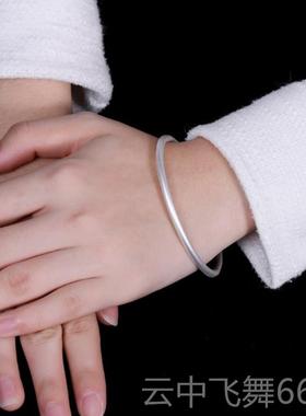 正品推荐纯古法磨砂简约复古做手工实心足银999银旧手镯文！艺手