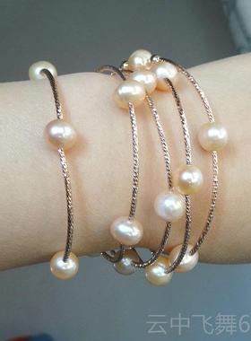 正品韩版首饰纯天淡水珍珠手链S手串女925品银手然镯多层圈情人节