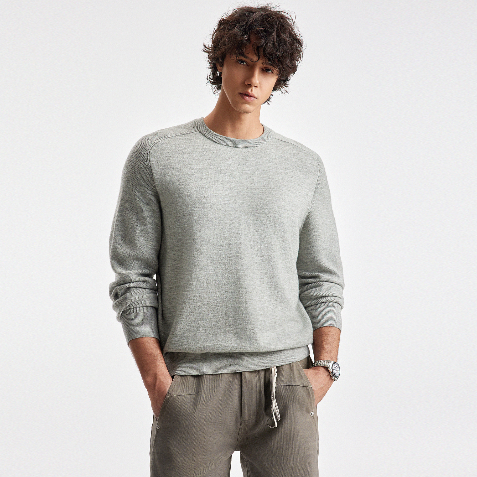 BODYDREAM零压混纺毛衣男含羊毛衫慵懒风轻量保暖针织衫毛线衣 - 图1