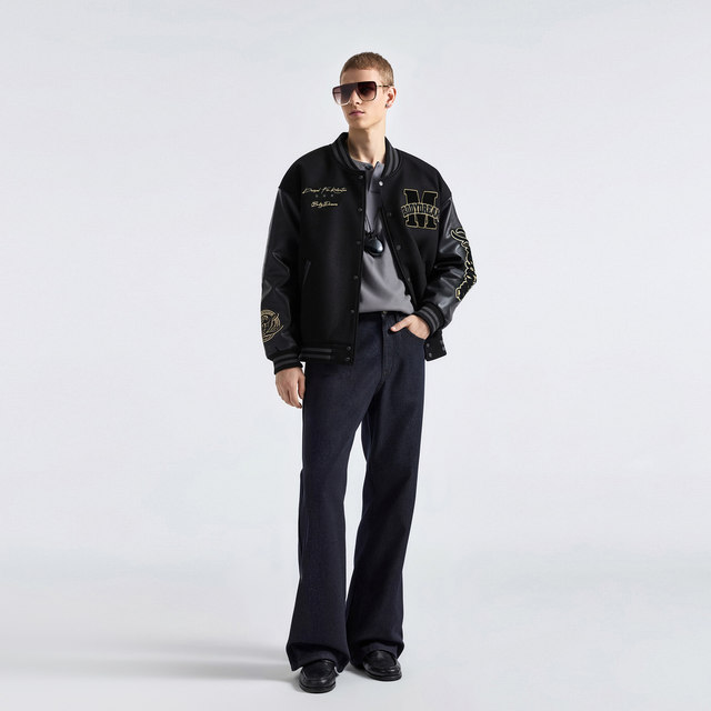 BODYDREAM heavy industry 3D three-dimensional embroidered leather baseball uniform men's 2026 spring new woolen coat jacket