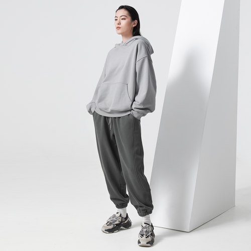 BODYDREAM460G重磅加绒裤男两侧结构线运动卫裤松紧束脚裤休闲裤 - 图1