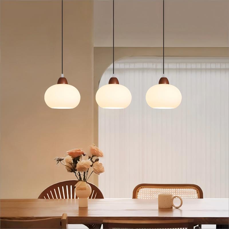 中古风法式卧室床头吊灯餐厅灯复古胡桃木色实木玻璃罩吧台民宿灯 - 图3