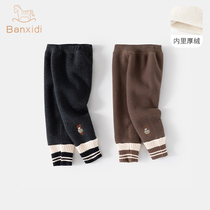 Girl pants winter clothing 2023 new autumn and winter foreign air baby plus suede thick children long pants children winter underpants