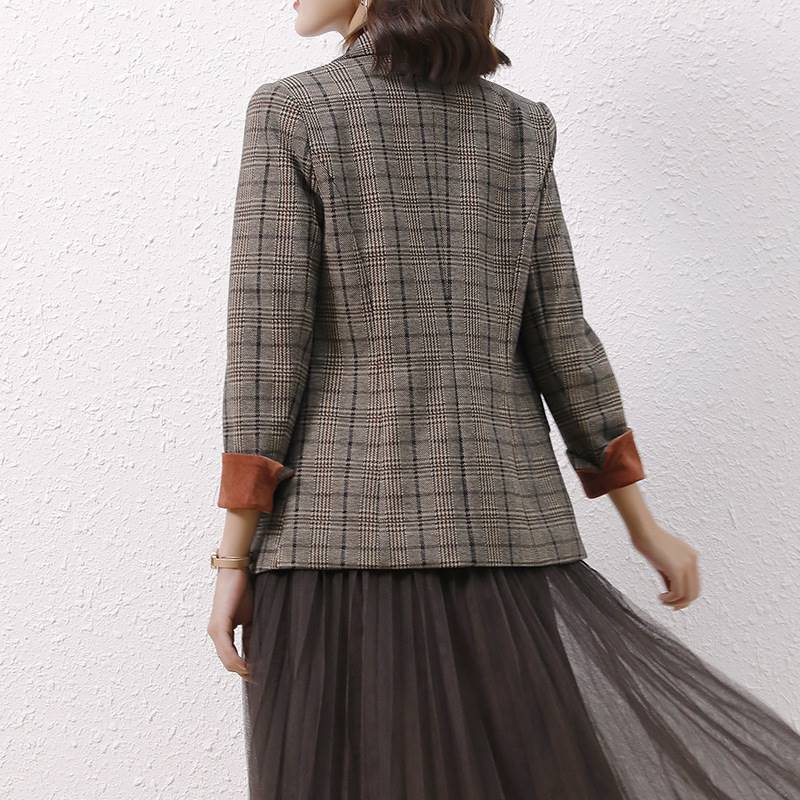 -Plaid small suit jacket women's autumn new British style sl - 图1