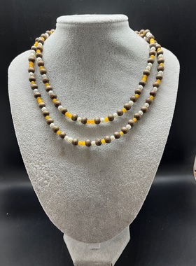 #毛衣链木珠黄色珠子长款毛衣链项链可以戴双层 长度100厘米左右