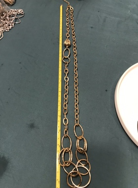 Vintage铜镀真金色简约球球长款项链毛衣链保存品