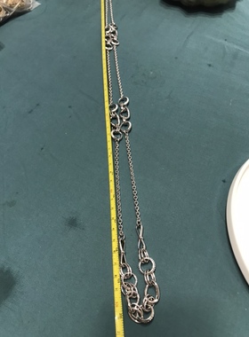 Vintage银色不规则圆圈简约长款项链毛衣链保存品
