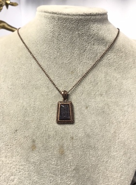 Vintage金古铜色金沙石头无事牌短款项链