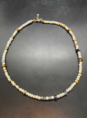 白色琉璃珍珠不规则捷克水晶珠个性短款项链 长度45厘米左右