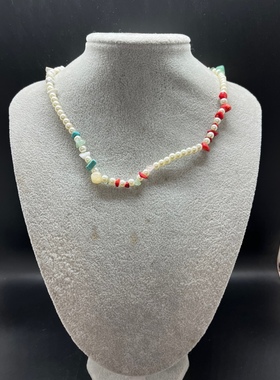 不规则天然石白色琉璃珍珠短款项链