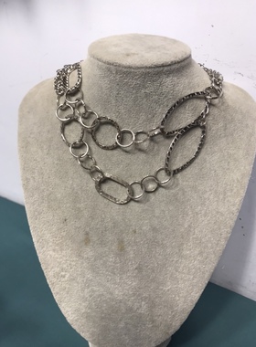 Vintage银色多层圈圈简约长款项链毛衣链保存品