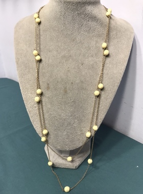 孤品韭黄色简约超长树脂珠长款项链