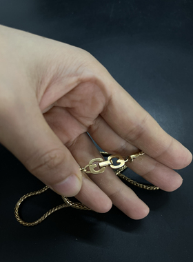 Vintage中古grosse打标金色编织简约项链 扣头略氧化 介意勿拍