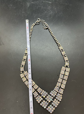 Vintage复古art deco风格炫彩莱茵石伸缩短款项链女时尚百搭锁骨