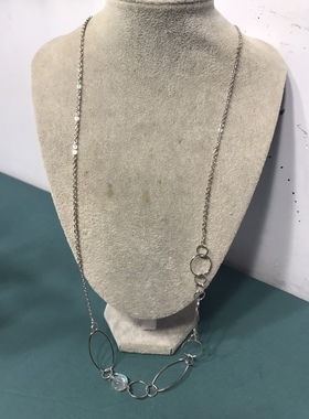 Vintage银色简约不规则圆形长款项链毛衣链保存品