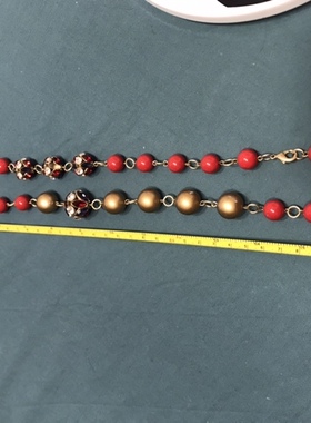 孤品vintage金色红色撞色球球长款项链 类似kJL的款式