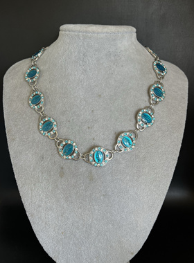 蓝色宇宙地球珐琅彩项链手链手串一套打标