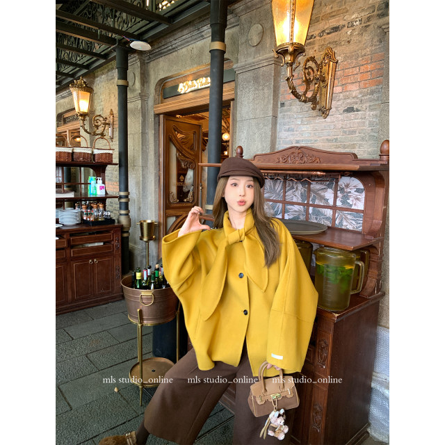 MLS 兔耳朵欧尼 贵感oni系带中长款大衣女冬新款今年流行毛呢外套