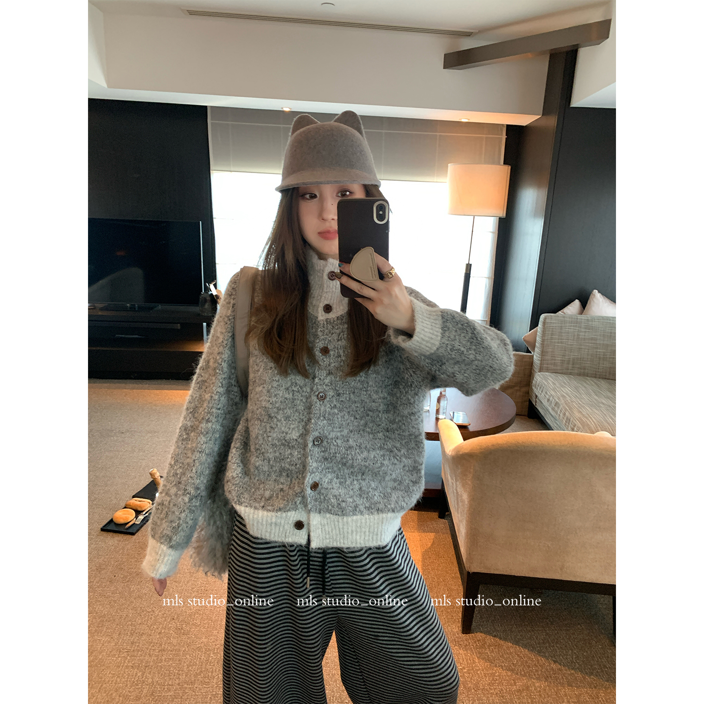 MLS 拼色可露丽 软糯拼色半高领毛衣女秋冬季新款休闲针织开衫 - 图2