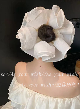 超大号法式欧根纱网纱黑色发圈