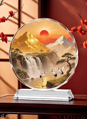 日照金山水晶摆件高级感桌面装饰背有靠山客厅轻奢摆台开业乔迁礼