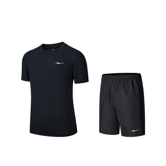 鸿星尔克速干运动套装男夏季男士冰丝跑步运动服爸爸短袖t恤短裤