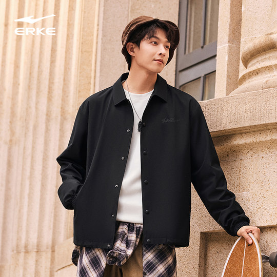 鸿星尔克外套男2025冬季新款男士运动防泼水风衣工装教练夹克上衣