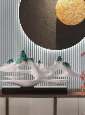 精选新中式办公室靠山雕塑样板间茶室家居软装饰品客厅Z电视柜玄