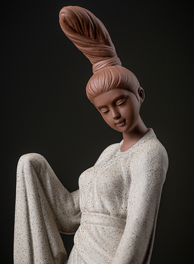 精选新中式禅意古风创意s紫砂人物仕女摆件客厅茶室博古架茶桌面