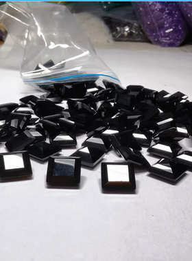 黑玛瑙正方形直角10X10mm尖底刻面黑色宝石裸石戒面镶嵌戒指主石