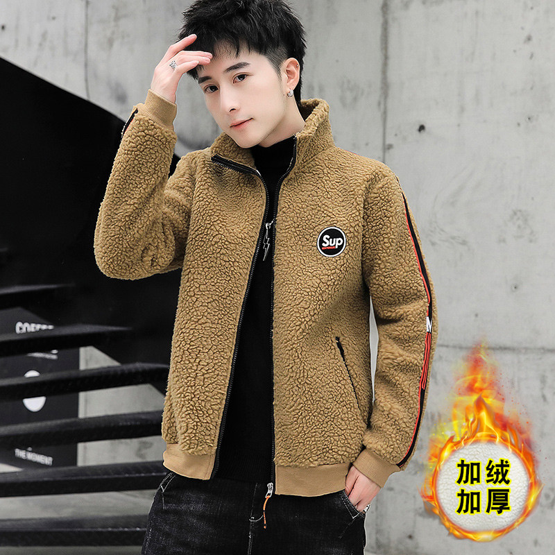 摇粒绒外套男冬季2024新款韩版加厚羊羔绒夹克潮牌帅气抓绒棉衣服_虎窝淘
