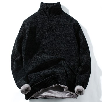 Mink velvet sweater men's thickened velvet bottoming shirt half turtleneck warm sweater winter men's thickened woolen sweater