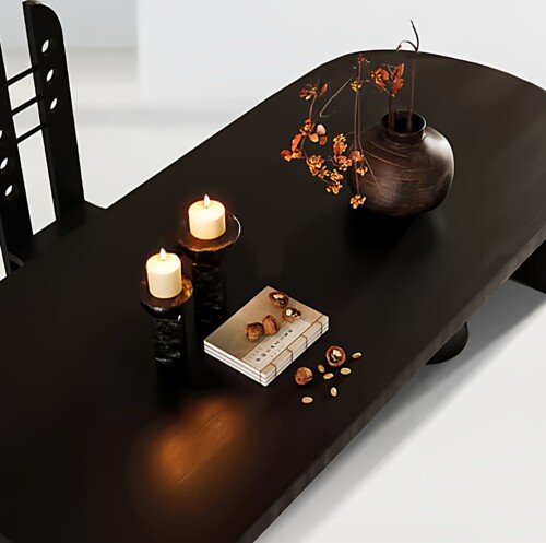 中古风设计师黑色实木餐桌现代简约长条桌小户型客厅工作台吃饭桌 - 图3