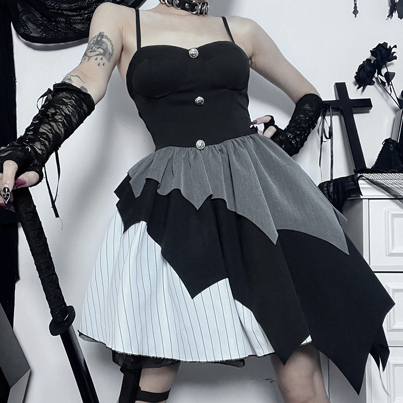 Dress Dark Black Wrapped Hip Skirt摆吊带连衣裙暗黑修身包臀裙