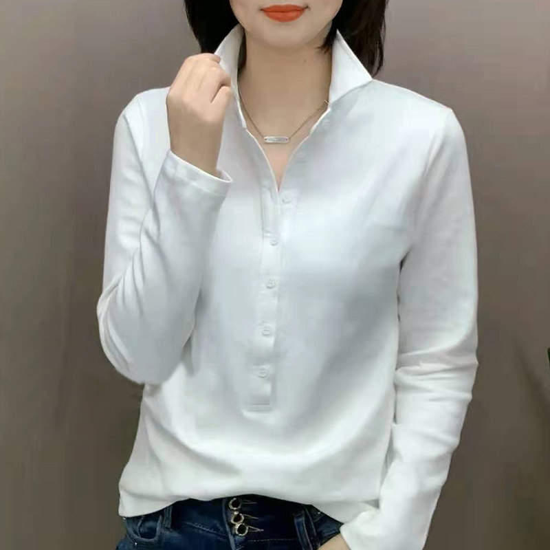 t恤2022春秋新款宽松polo领衬衫 依妮奴女装T恤