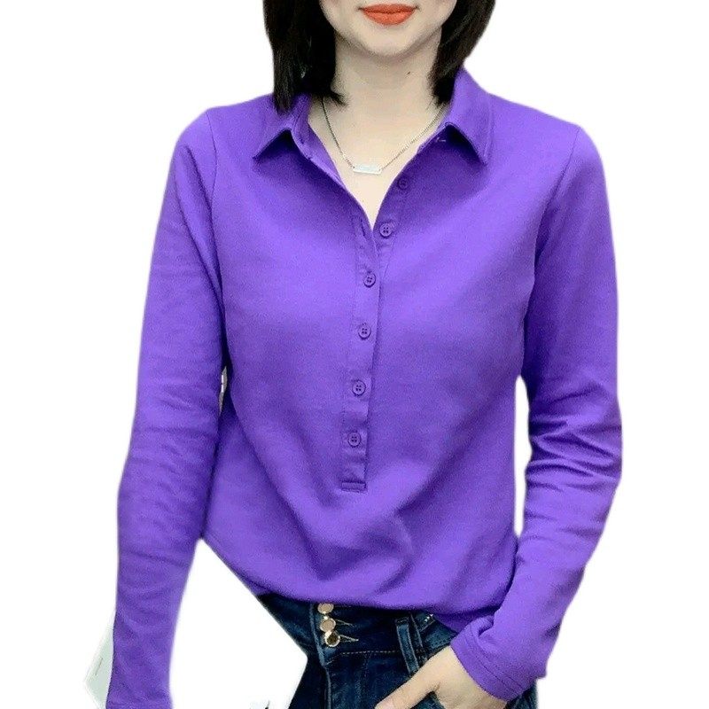 t恤2022春秋新款宽松polo领衬衫 依妮奴女装T恤