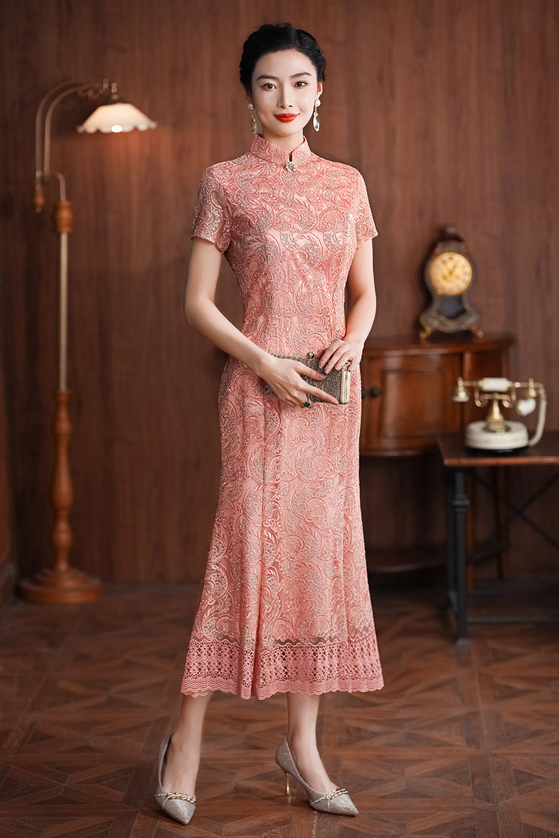 年轻妈妈婚宴装喜服高贵复古连衣裙 美舒饰旗袍